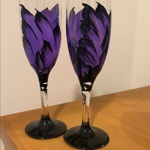 Hand-Painted Purple and Black Champagne Flutes